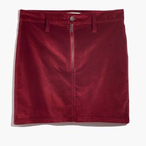 Madewell stretch velveteen straight zip mini skirt